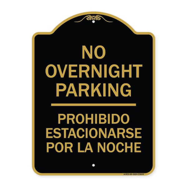 Signmission No Overnight Parking Prohibido Estacionarse Por La Noche, Black & Gold Architectural, BG-1824-23830 A-DES-BG-1824-23830 - main